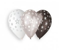 Sada latexových balónov s potlačou strieborných hviezd 6 ks
