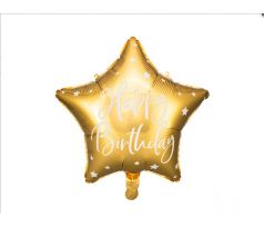 Fóliový balón hviezda zlatá s nápisom Happy Birthday 18"