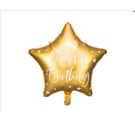 Fóliový balón hviezda zlatá s nápisom Happy Birthday 18"