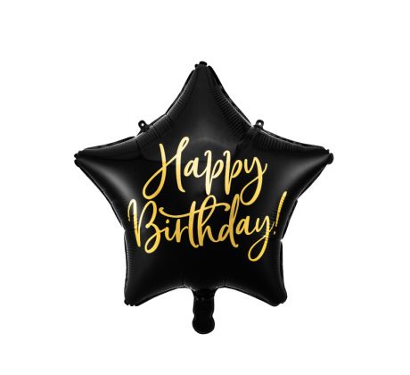 Fóliový balón hviezda čierna Happy Birthday 46 cm