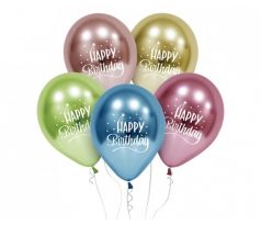 Latexové balóny 30 cm platinové Happy Birthday 5 ks