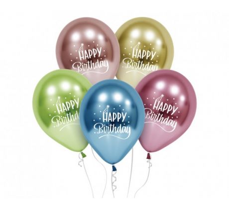 Latexové balóny 30 cm platinové Happy Birthday 5 ks