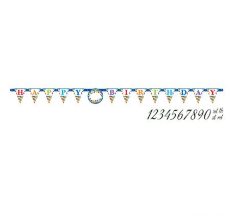 Nápis Happy Birthday farebný 3,2 m voliteľný vek
