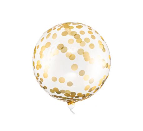 Fóliový balón priehľadný so zlatými bodkami 40 cm