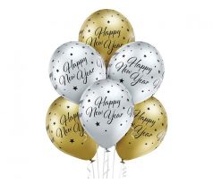 Latexové balóny 30 cm Happy New Year 6 ks platinové