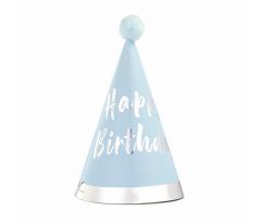 Párty klobúčik Happy Birthday modrý