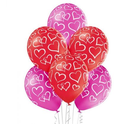 Latexové balóny 30 cm s potlačou srdiečka 6 ks