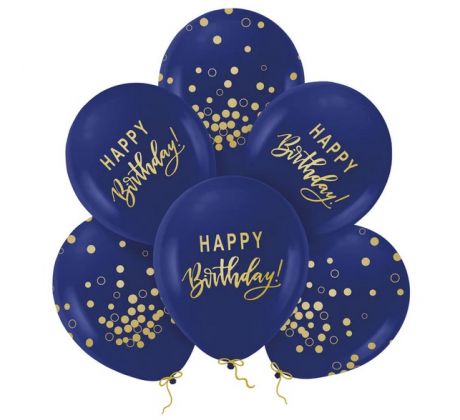 Latexové balóny krištálové 30 cm Happy Birthday modré 6 ks